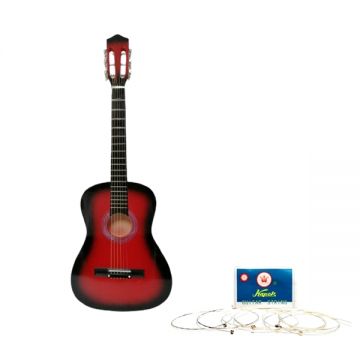Chitara clasica din lemn 4 4, set de corzi inclus, 95 cm, rosu