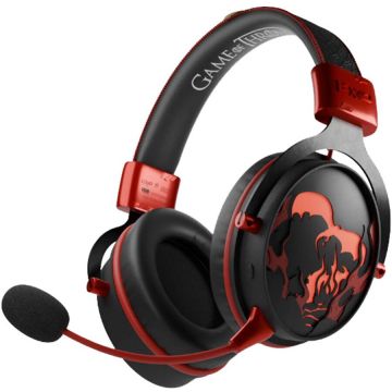 LEXIP Casti Gaming Wireless On Ear, Game of Thrones Dragon, multiplatforma, Negru-Rosu