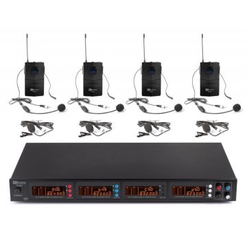 Set 4 microfoane wireless cu lavaliera UHF cu receptor,  Power Dynamics PD504B