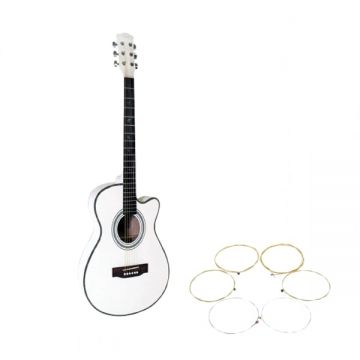 Set corzi si chitara clasica din lemn, Cutaway alb, 95 cm