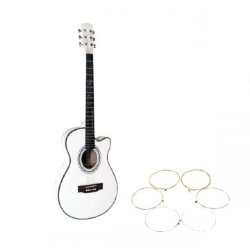 Set corzi si chitara clasica din lemn, Cutaway alb, 95 cm