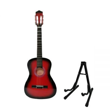 Set stativ universal pliabil si chitara clasica din lemn 4 4, 95 cm, rosu