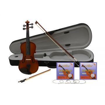 Set vioara clasica din lemn 1 8, doua arcusuri si doua seturi corzi, DEPOX , toc inclus