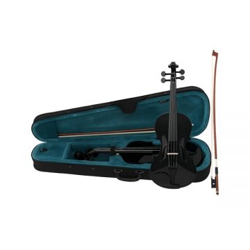 Set vioara clasica din lemn pentru copii 1 8 si arcus 1 8, DEPOX , 43 cm, finisaj lucios negru