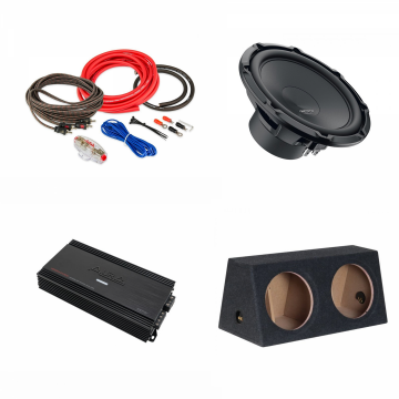 Pachet 2 x Subwoofer auto Hertz Cento CS 300W + Amplificator Aura Venom D1000.1 + Kit de cabluri complet