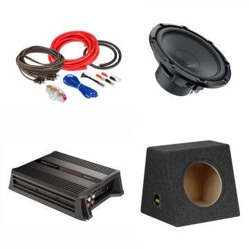 Pachet Subwoofer auto Hertz Cento CS 300W + Amplificator Hertz D Power 1 + Kit de cabluri complet