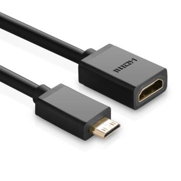 Adaptor video UGREEN 20137 Mini HDMI tata - HDMI mama, 4K, 60Hz, 10Gbps, 24cm, Negru