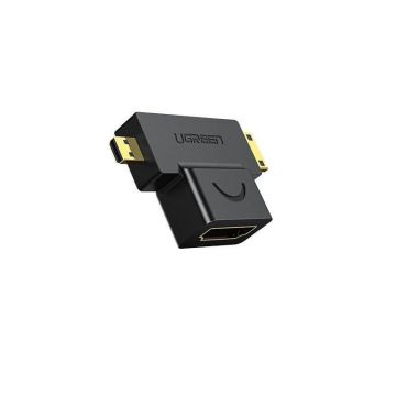 Adaptor video UGREEN 20144 Mini/Micro HDMI tata - HDMI mama, 1080p, Negru