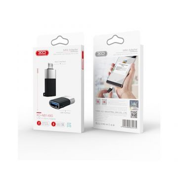 Adaptor XO NB149-G, mama USB la tata Micro USB, 2.4A, Negru