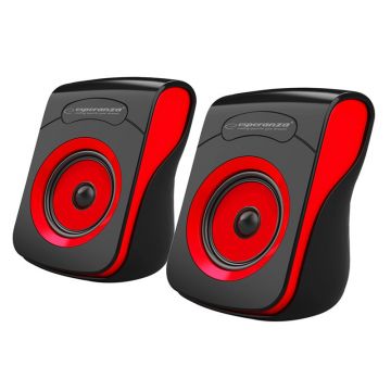 Boxe stereo 2.0 Flamenco Esperanza, 20 Hz-18 kHz, 74 x 105 x 60 mm, iesire USB, Negru/Rosu