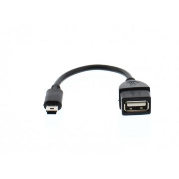 Cablu adaptor Well, OTG USB mama, mini USB tata, 15 cm, Negru