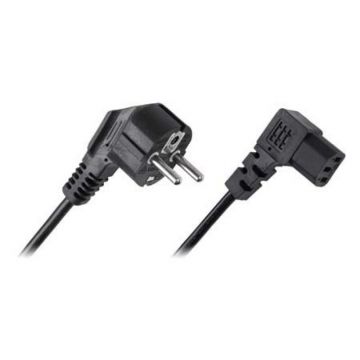 Cablu alimentare PC/Monitor, 3 m, conector 90 grade, Negru