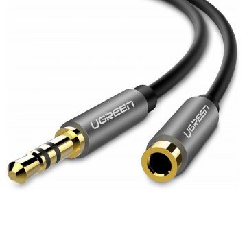 Cablu audio pentru extindere UGREEN, tata mini jack 3.5 mm la mama mini jack 3.5 mm, 1m, Negru/Gri