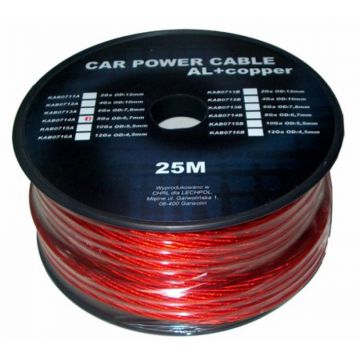 Cablu de putere din aluminiu + cupru 4GA, 6.7 x 8.31 mm, 25 m, Rosu