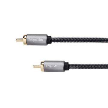 Cablu Kruger&Matz 2 x RCA tata, impletitura textila, 1 m, Gri