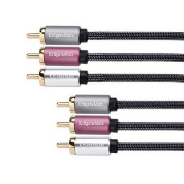 Cablu Kruger&Matz, 3 x 3 RCA tata, 1.8 m, Negru