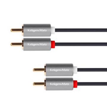 Cablu Kruger&Matz KM1211, 2 x 2 RCA tata, 3 m, Negru