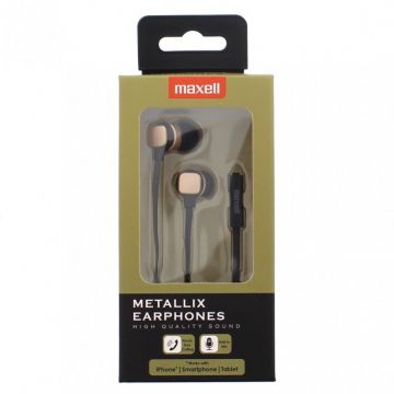 Casti in ear Metallix Maxell, 3.5 mm, microfon, Auriu