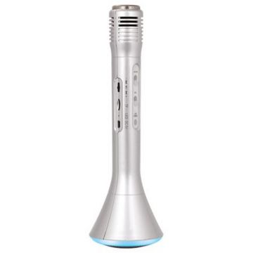 Microfon tip difuzor BT/MSD, 5 W, acumulator 2 Ah, efect schimbare voce, Argintiu