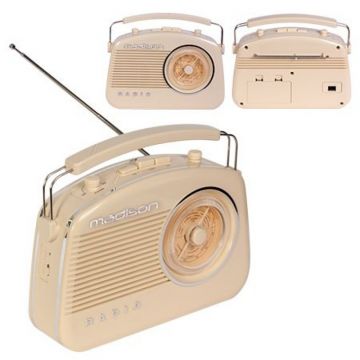 Radio FM portabil, 15 W, functie bluetooth, design vintage, Bej