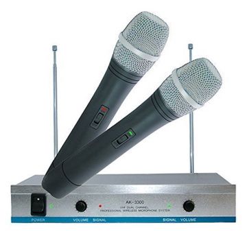 Set 2 microfoane wireless karaoke AK-3300, frecventa reglabila Set 2 microfoane wireless karaoke AK-3300, frecventa reglabila