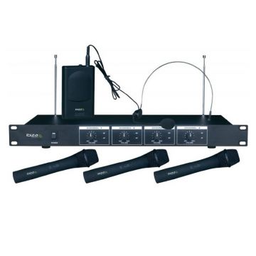 Set 4 microfoane wireless Ibiza VHF4, 3 de mana si 1 casca