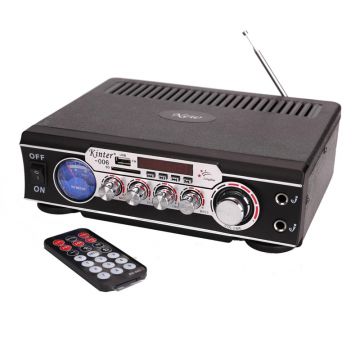 Amplificator profesional tip statie 006, 2 x 30 W, USB, SD Card, Radio FM, 2 x intrare microfon, telecomanda