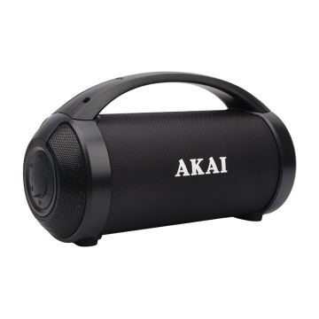 Boxa portabila activa Akai, 6.5 W RMS, bluetooth, USB, Radio FM, lumini difuzor, functie True Wireless Stereo, indicator LED, Negru