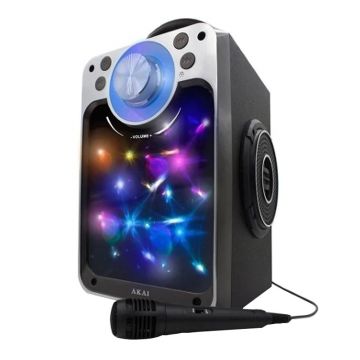 Boxa portabila karaoke Akai, 2 x 3 W, Bluetooth, USB, lumini disco, redare MP3, functie Line-In, microfon cu fir