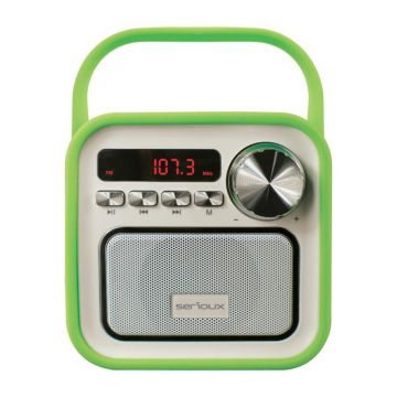 Boxa portabila Serioux Joy, Bluetooth, Radio FM, Micro SD, AUX, 5 W, 80 dB, Acumulator 2000 mAh, accesorii incluse, Verde