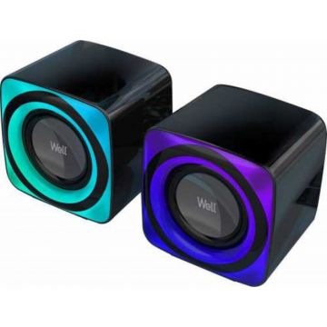 Boxe 2.0 Well, 18 W, difuzor 2 inch, 20 Hz - 20 kHz, 88 dB, 5 V, iluminare RGB, Bluetooth, Black