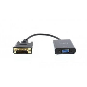 Cablu adaptor Well, DVI-D 24+1p tata, VGA mama, 15 cm, Negru