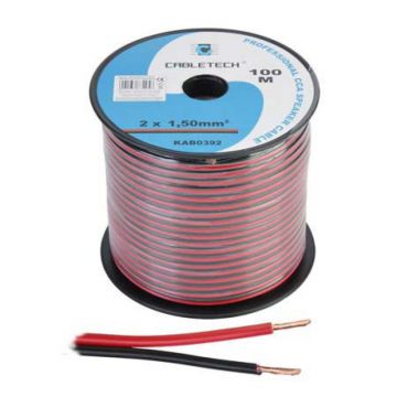 Cablu difuzor Cabletech, CCA, 1.5 mm, rola 100 m, negru/rosu