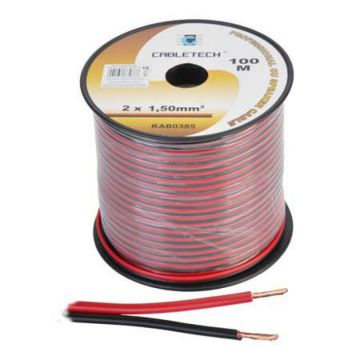 Cablu difuzor Cabletech, cupru, 1.5 mm, rola 100 m, negru/rosu