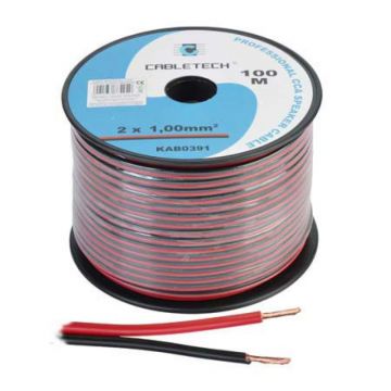 Cablu din CCA pentru difuzor, 2 x 0.10 mm, 100 m, Rosu/Negru