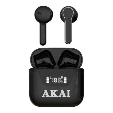 Casti Akai, 30 mAh, autonomie 3 h, raza actiune 10 m, Bluetooth, microfon incorporat, Negru