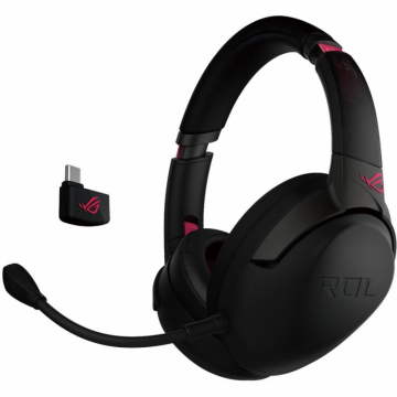 Casti gaming wireless ASUS ROG Strix GO 2.4, microfon AI pentru anularea zgomotului, difuzoare ASUS Essence 40mm, compatibile multiplatforma, 3.5mm/2.4GHz(USB-C/USB 2.0), pliabile, Electro Punk