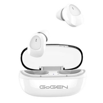 Casti GoGEN, 3 mW, 250 mAh, True Wireless Stereo, Bluetooth 5.0, microfon incorporat, raza actiune 10 m, Alb