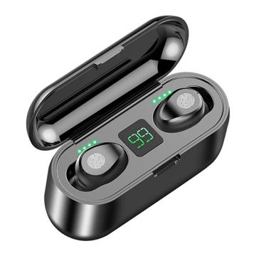 Casti wireless F9, 2000 mAh, Bluetooth 5.0, display digital, autonomie 4-5 h, Negru