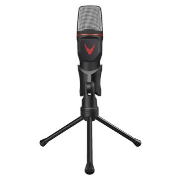 Microfon gaming cu trepied Varr, jack 3.5 mm, 180 cm, 2.2K Ohm, Negru