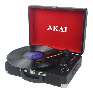 Pick-up Akai, 3 W, USB, 2 x 4 Ohm, difuzor stereo, 1 x RCA, intrare casti, model valiza