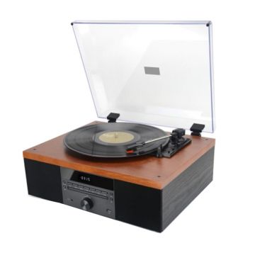 Pick-up stereo Akai, 78 rpm, disc 7-12 inch, difuzoare incorporate, Radio FM, Bluetooth, RCA, USB, cardSD