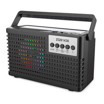 Radio FM cu incarcare solara, 8 W, 2400 mAh, 20 x LED, intrare USB, lanterna, panou solar