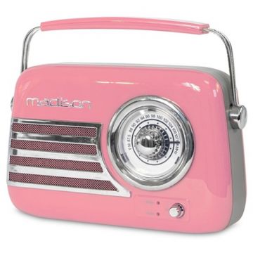 Radio FM portabil Nostalgia, 15 W, Bluetooth/Aux, Roz