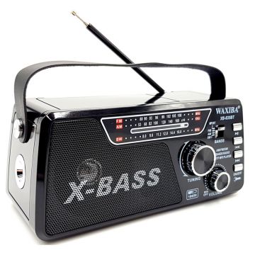 Radio FM/SW X-Bass, MP3, USB, Bluetooth, lanterna, antena, baterie reincarcabila, 5 V, Negru