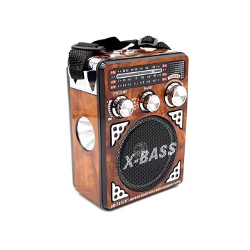 Radio FM X-bass, 3 benzi, difuzor, 230 V, acumulator reincarcabil, lanterna incorporata, antena, USB, AUX, slot Card SD, MP3 player, Maro/Alb