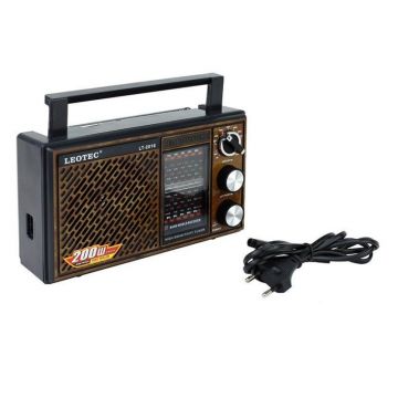 Radio Leotec FM/MW, 3 W, 11 benzi, SW, difuzor 70 mm, antena telescopica, design clasic, Maro/Negru