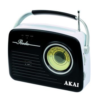 Radio portabil Akai, 11 W, player MP3, USB, supot cardSD, jack Aux-In, display LED, model retro, Negru