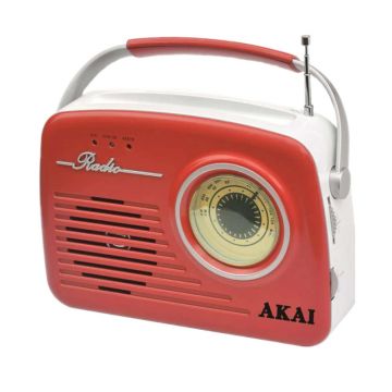 Radio portabil Akai, 11 W, player MP3, USB, supot cardSD, jack Aux-In, display LED, model retro, Rosu