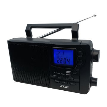 Radio portabil Akai, 3-5 W, afisaj LCD, alarma/calendar, functie snooze, 22 x 6.5 x 14 cm
